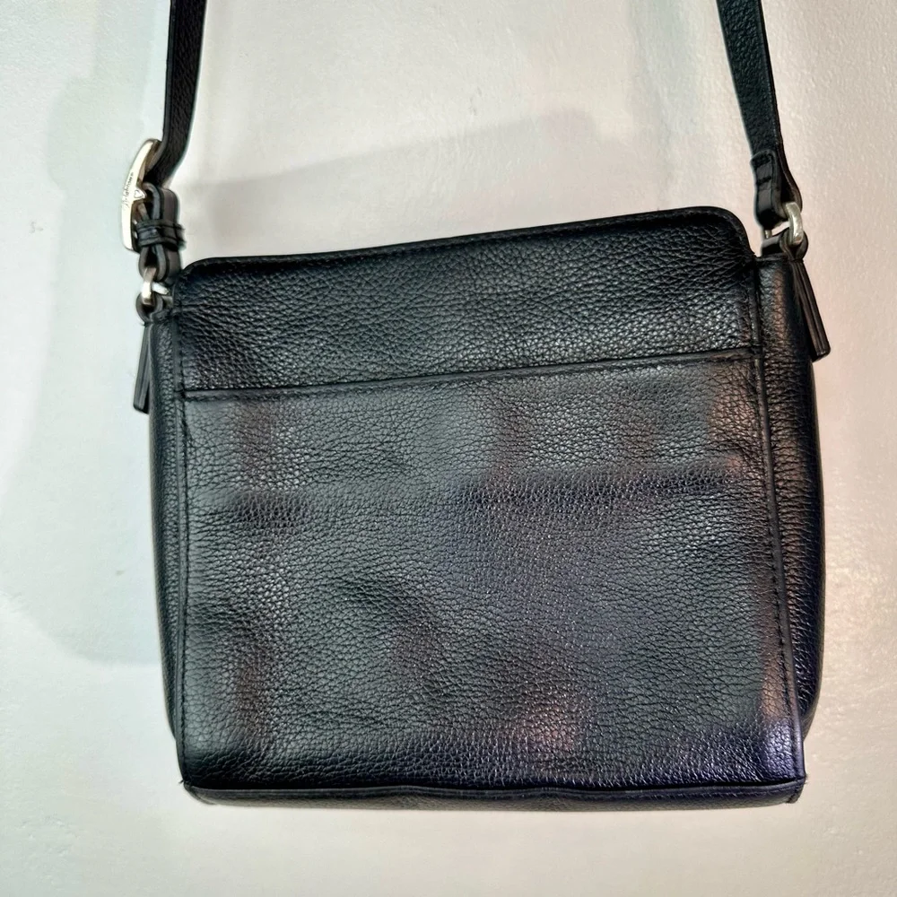 Black Croc-Embossed Leather Crossbody Bag with Silver Trim & Organizer - Picture 6 of 9